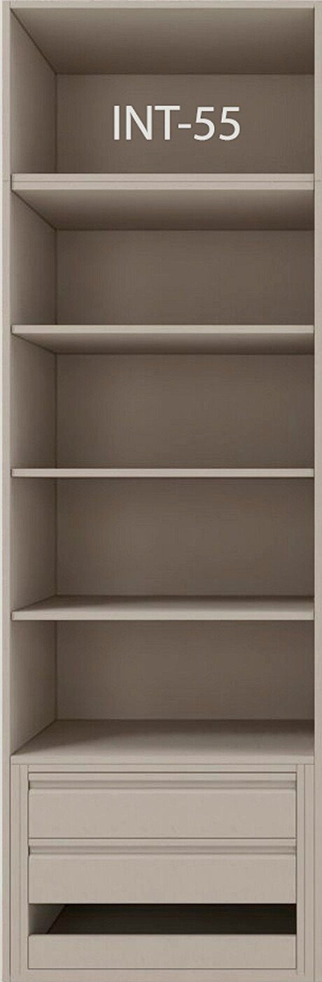 Interior de armario a medida con cajonera, barras y baldas modelo INT-55 de HG Carpintería